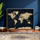 Dark World Map Canvas Wall Art Print, Minimal Black and Gold by MyGreatCanvas | Canvas Wall Art Prints | Photo Prints & Wall Decor