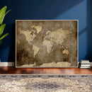 Dark Vintage World Map Canvas Wall Art Print, Antique Map