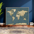 Minimal Vintage World Map Canvas Wall Art Print, Neutral
