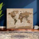 World Map Canvas Wall Art Print, Detailed Global Map Artwork