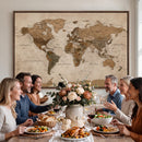 World Map Canvas Wall Art Print, Detailed Global Map Artwork