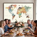 Framed World Map Wall Art Canvas Print for Living Room and