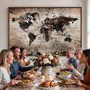 Black and White World Map Canvas Print – Framed Wall Art for