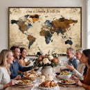 Rustic Watercolor World Map Canvas Wall Art – Framed Travel