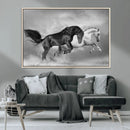 Wild Horses Wall Art Canvas Print – Framed Black and White