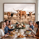 Texas Longhorn Cattle Wall Art Canvas Print, Sepia Western