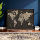 World Map Canvas Wall Art Dark Charcoal Antique Tan Detailed by MyGreatCanvas | Canvas Wall Art Prints | Photo Prints & Wall Decor