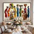 African Folk Art Canvas Wall Art, Colorful African Women Village Painting Print, Tribal Ethnic Home Decor, Vibrant African Art, Living Room