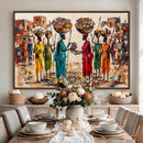 African Folk Art Canvas Wall Art, Colorful African Women Village Painting Print, Tribal Ethnic Home Decor, Vibrant African Art, Living Room