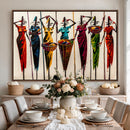 African Folk Art Canvas Wall Art, Colorful African Women Village Painting Print, Tribal Ethnic Home Decor, Vibrant African Art, Living Room