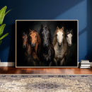 Horse Wall Art Canvas Print, Wild Horses Portrait Photography, Dramatic Equestrian Decor, Black Brown White Horse Herd, Rustic Ranch Art