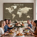 Personalized Push Pin World Map Canvas Print – Custom Travel