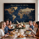 Framed Custom World Map Canvas Print - Deep Blue World Map