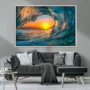 Ocean Wave Sunset Wall Art | Large Coastal Wave Canvas Print