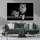 Large Black and White Lion Couple Wall Art Canvas Print –