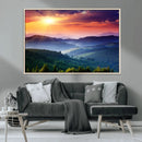 Beautiful Sunset over Hills Forest Landscape Canvas Wall Art