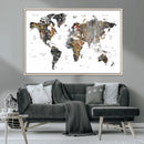 Modern Metallic World Map Canvas Wall Art – Framed