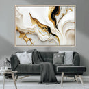 Gold Waves on Pure White Canvas – Gold Abstract Art for