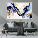 Golden Cascades on Midnight Blue – Deep Blue Abstract Wall