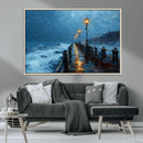 Stormy Night at Beach Pier Oil Painting Large Wall Art