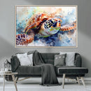 Watercolor Sea Turtle Wall Art Canvas Print - Vibrant Ocean
