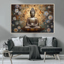 Golden Buddha Wall Art Canvas Print | Zen Meditation Floral