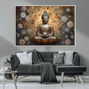 Golden Buddha Wall Art Canvas Print | Zen Meditation Floral