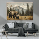 Rustic Grizzly 399 Bear Family Wall Art Canvas Print