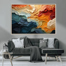 Blue Orange Abstract Wave Wall Art Canvas Print, Framed Blue