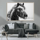Winter Horse Canvas Print | Large 3-Panel Black White Equine
