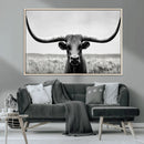 Longhorn Bull Canvas Print | Rustic Farmhouse Wall Art |