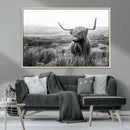 Scottish Highland Cow Wall Art | Black and White Canvas