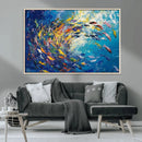 Colorful Swirling Fish School Wall Art Canvas Print |