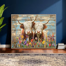 Cute Highland Cow Canvas Wall Art - Rustic Farmhouse Decor