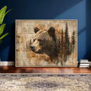 Rustic Grizzly Bear Wall Art, Abstract Grizzly 399 Bear Wall