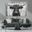 Abstract Longhorn Bull Wall Art Canvas Print - Rustic Texas