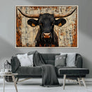 Rustic Texas Artwork Wall Art Canvas Print - Abstract Cow