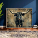 Texas Longhorn Bull Wall Art – Framed Rustic Cow Canvas