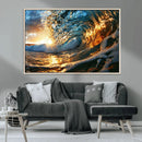 Ocean Wave at Sunset Canvas Wall Art – Vibrant Coastal Beach