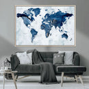 Modern Blue World Map Canvas Print – Framed Wall Art, by MyGreatCanvas | Canvas Wall Art Prints | Photo Prints & Wall Decor