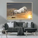 Large Wall Art Canvas Print – White Jumping Horse Sunset