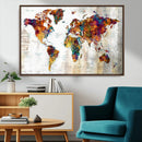 Vintage World Map Canvas Wall Art Print, Warm Tone Global