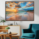 Sunset Ocean Waves on Tropical Beach, 3-Panel Giclee Canvas