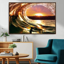 Golden Wave Sunset Triptych Canvas Art, Giclee Canvas Print