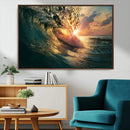 Ocean Wave Sunset Canvas Wall Art – Triptych Seascape Print
