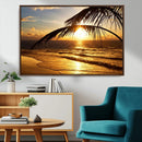 Golden Tropical Beach Sunset Canvas Triptych, Coastal Palm