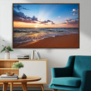 Serene Ocean Sunset Canvas Print, Golden Hour Beach Wall
