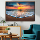 Sunset Beach Canvas Wall Art – Colorful Ocean Waves Triptych