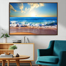 Tropical Beach Sunset Canvas Art, Ocean Waves and Sandy