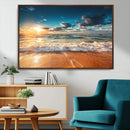 Golden Sunset Beach Triptych Canvas Art, Giclee Coastal Wall